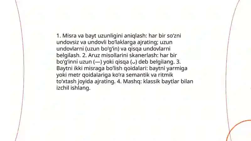 Aruz vaznidagi asarlarni oʻqish texnikasi 4