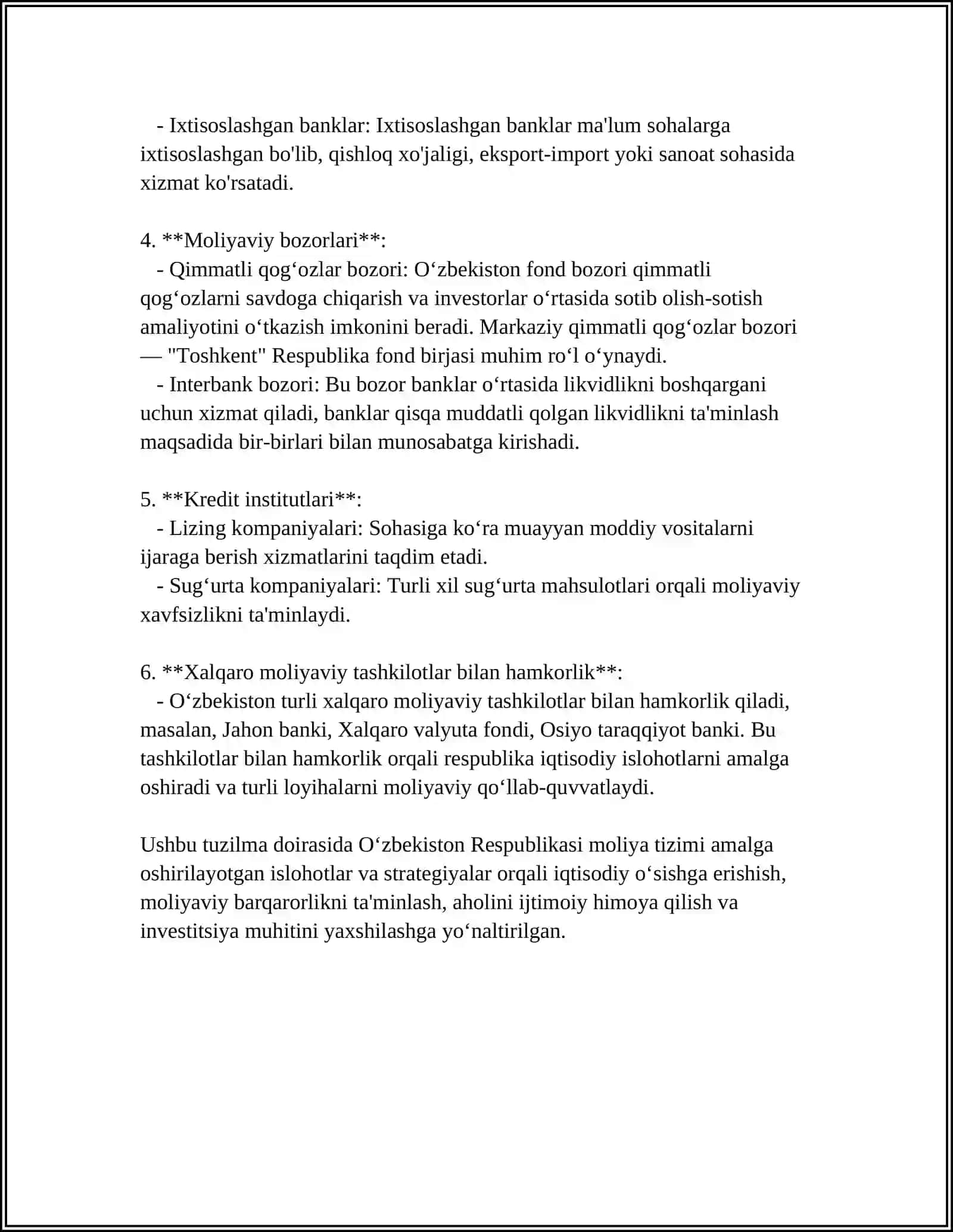 Oʻzbekiston Respublikasining Moliya Sistemasi 4