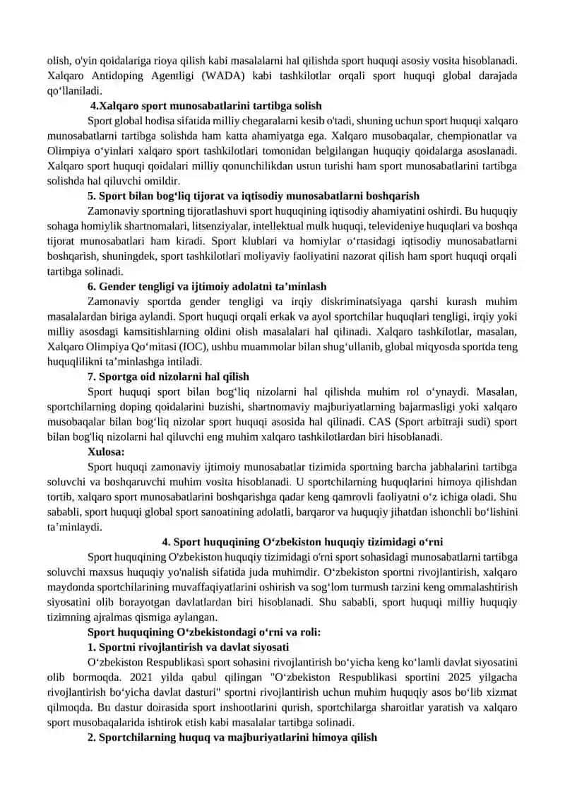 Sport huquqi tushunchasi, shakllanishi, manbalari va tizimi 4