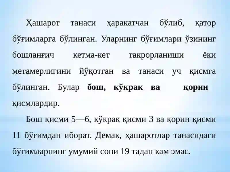 Ҳашаротларнинг кукрак тузилиши ва унга жойлашган органлар вазифалари 4