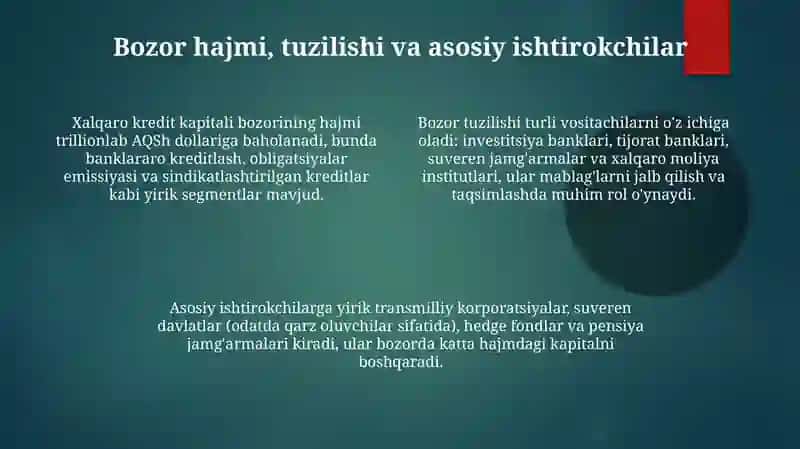 Bugungi kunda xalqaro ssuda kapitali bozorining o‘ziga xos xususiyati 4