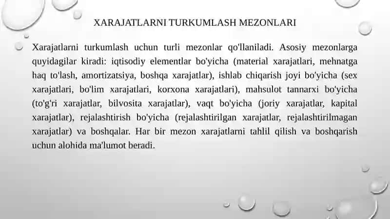 Xarajatlarni turkumlash 4