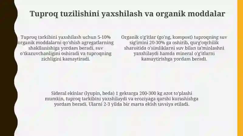 Tuproqning suv va havo rejimlarini yaxshilash 4