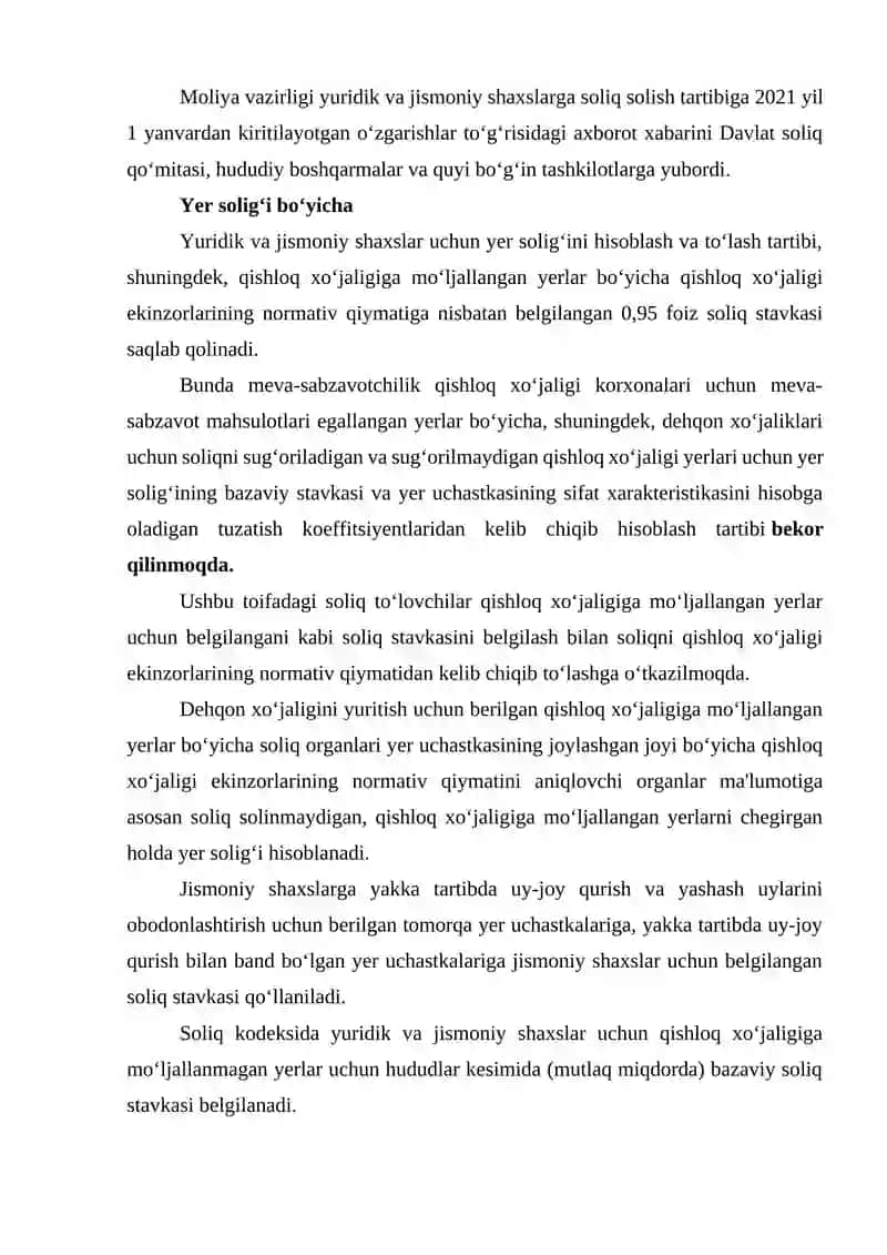 Yuridik shaxslar yer solig'ining to'lovchilari soliq solish obekti va stavkalari 4