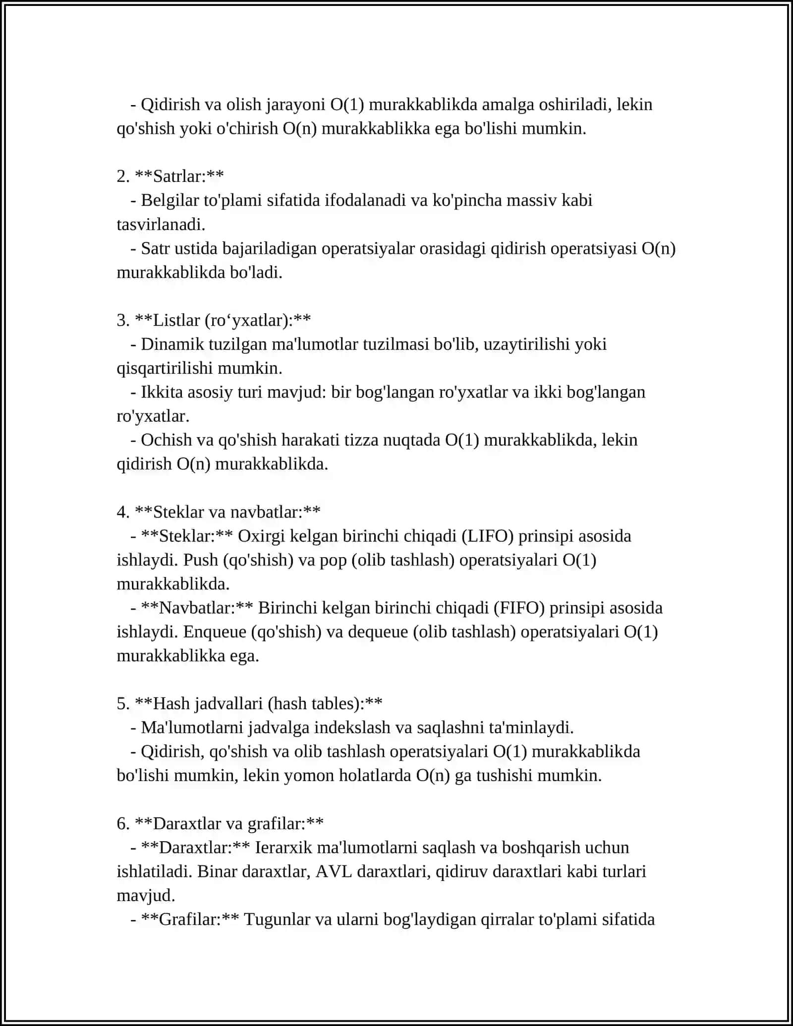 DARAXTLARNI QAYTA ISHLASH ALGORITMLARNI LOYIHALASHDA VA TAHLIL QILISH 4