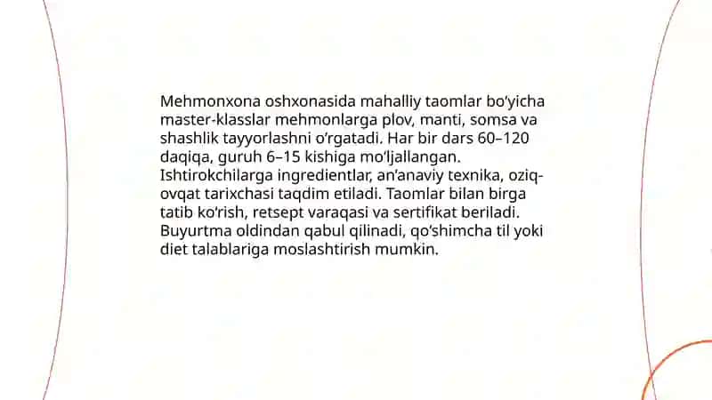 Mexmonxonada turistlarning bo'sh vaqtini mazmunli o'tkazish yo'llari 4