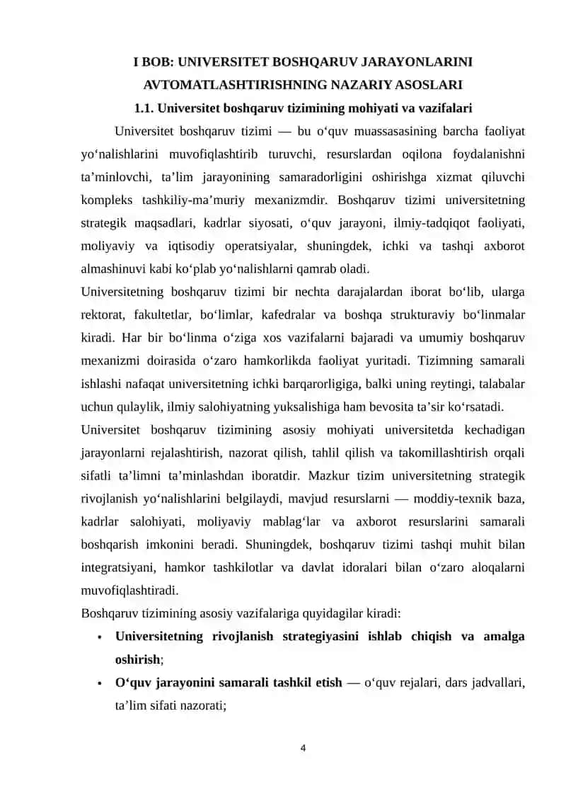 UNIVERSITET BOSHQARUV JARAYONLARINI AVTOMATLASHTIRISH TIZIMI UCHUN TALABLARNI SHAKLLANTIRISH 4