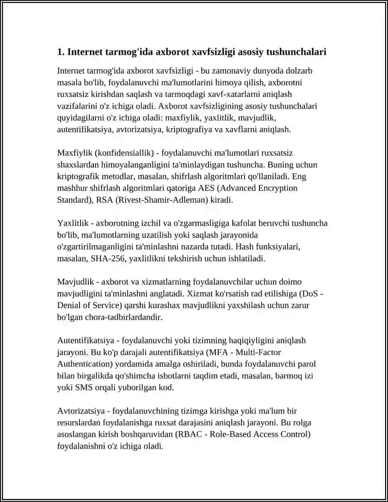 INTERNET TARMOG'IDA AXBOROT XAVFSIZLIK ASOSLARI 4