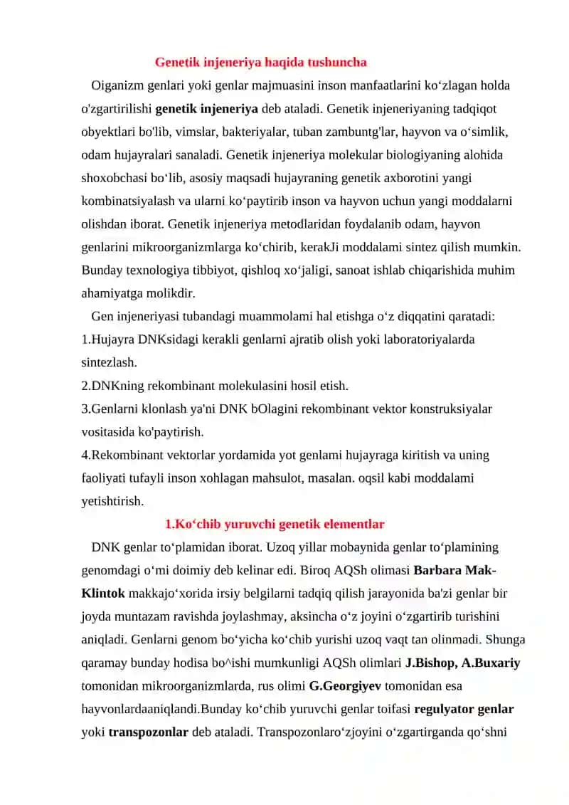 Genetik injeneriyada qo’llaniladigan fermentlarga oid masalalar ishlash 4