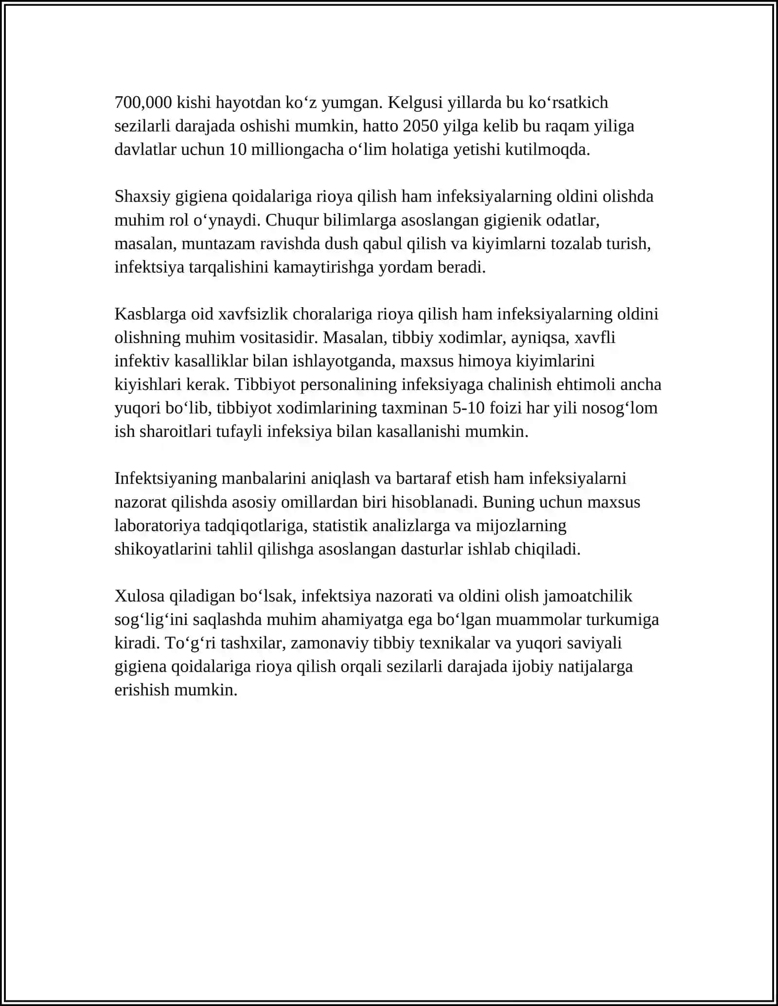 TIBBIY XODIMLAR XAVFSIZLIGI REJA 4