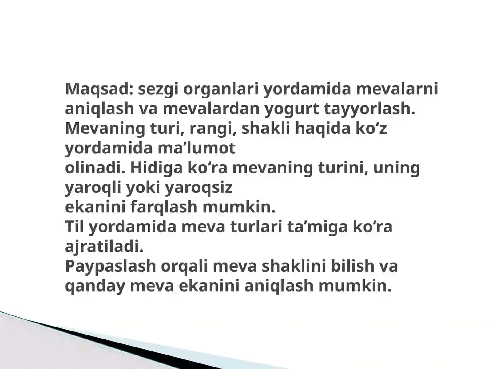Sezgi organlari yordamida mevalarni o‘rganamiz 4