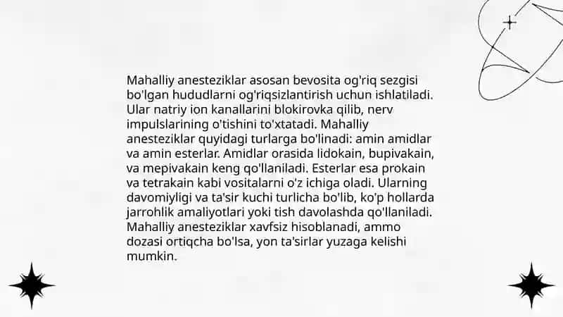 Narkoz uchun vositalar va mahalliy anastetiklar klinik farmokologiyasi 4