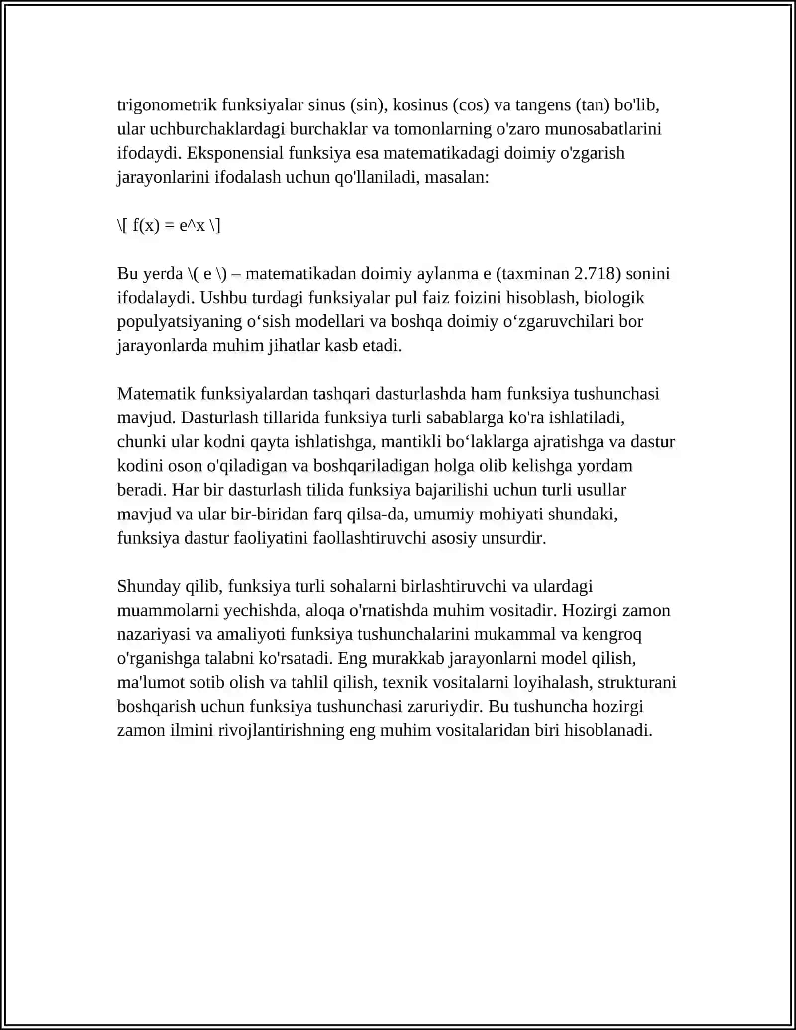 MUSTAQIL ISH Mavzu: FUNKSYA TUSHINCHASI VA UNING XOSSALARI 4