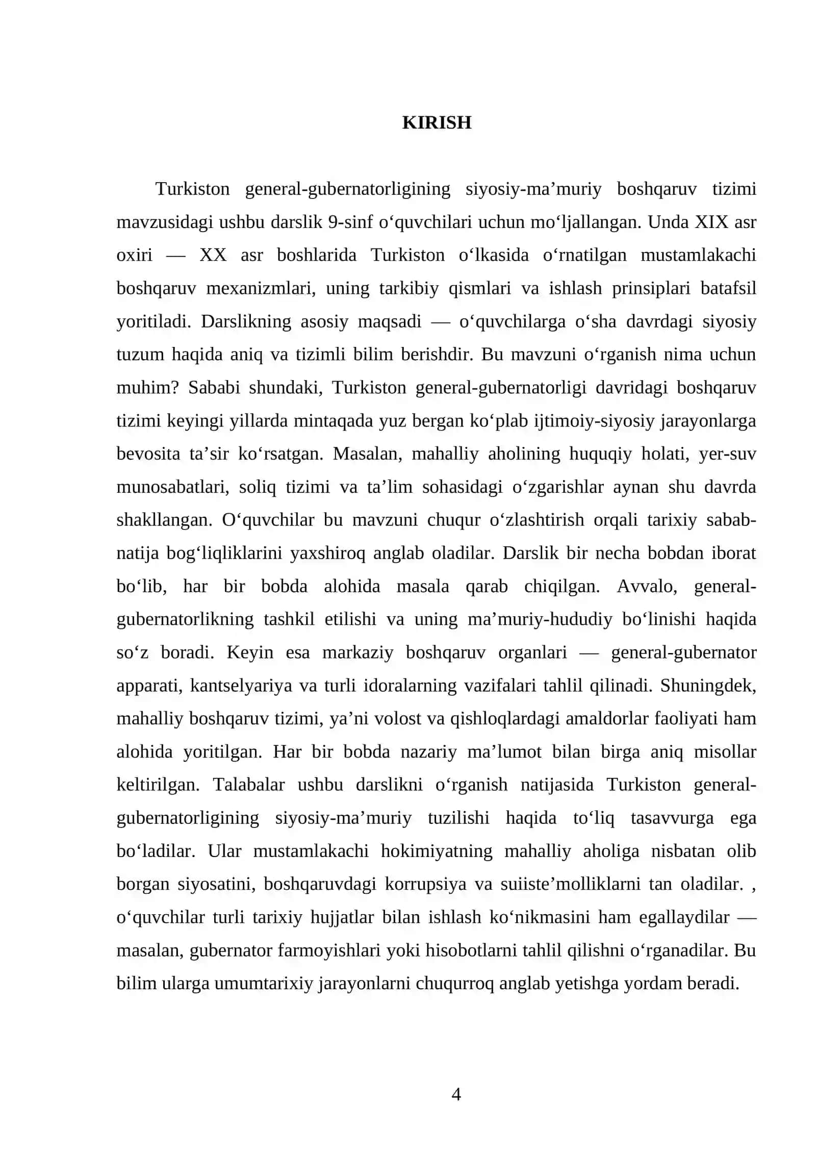 TURKISTON GENERAL-GUBERNATORLIGINING SIYOSIY-MA’MURIY BOSHQARUV TIZIMI 9 -SINF 4