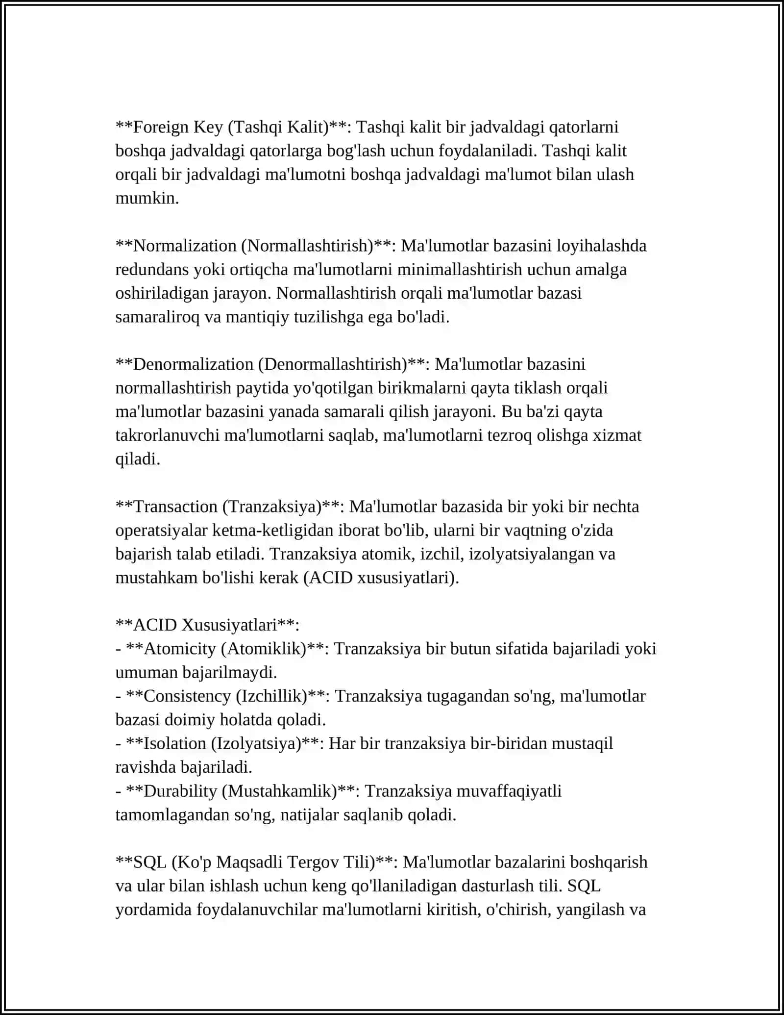 MA’LUMOTLAR BAZASINI YARATISH VA ULARNI STATISLIK QAYTA ISHLASH 4