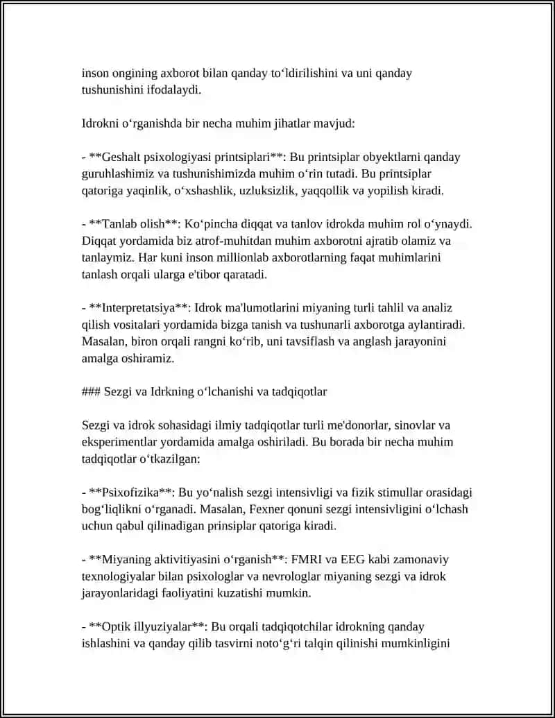 BILISH JARAYONLARI. SEZGI. IDROK 4