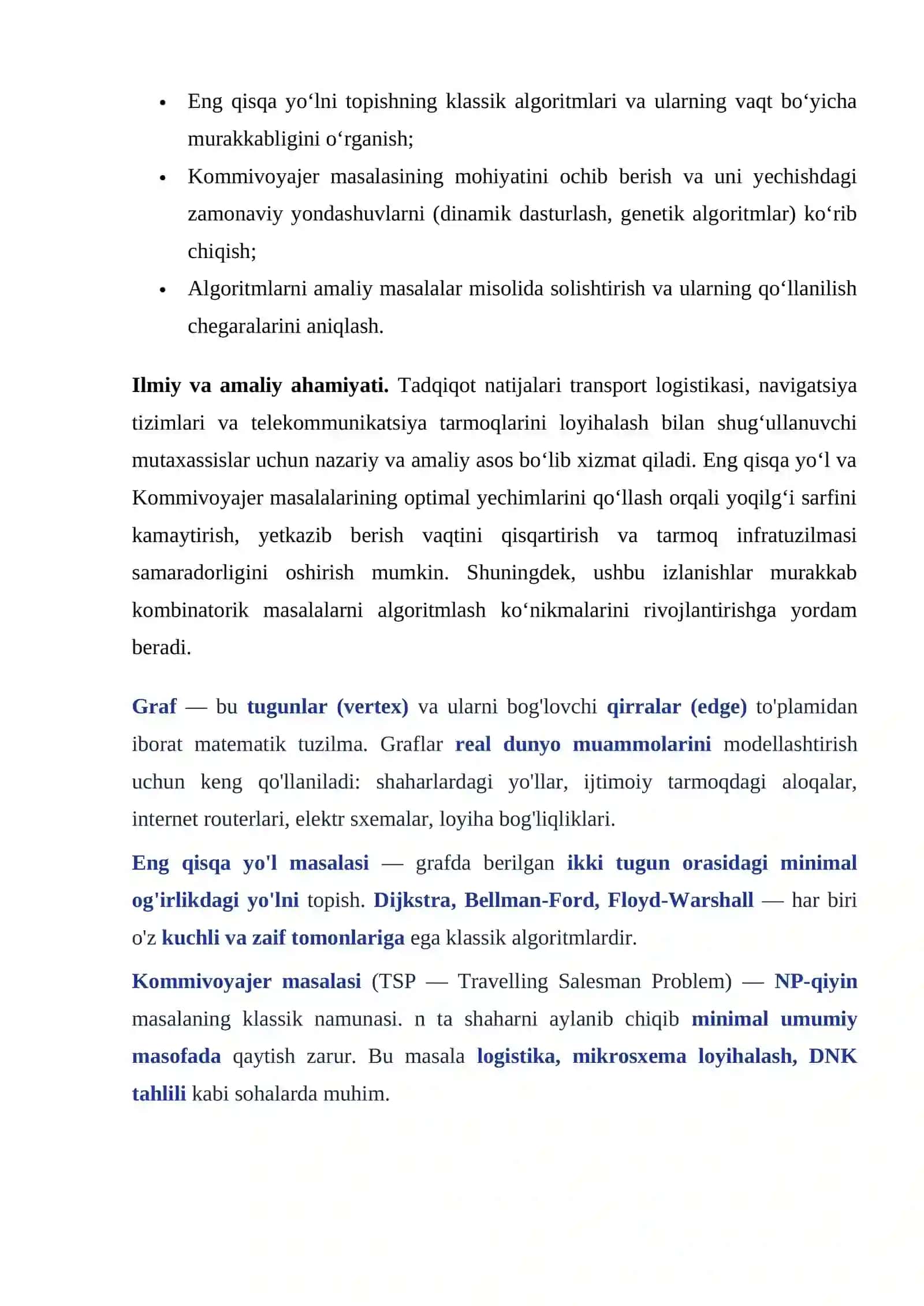 Graflar. Eng qisqa yo‘l. Kommivoyajer masalasi. 4