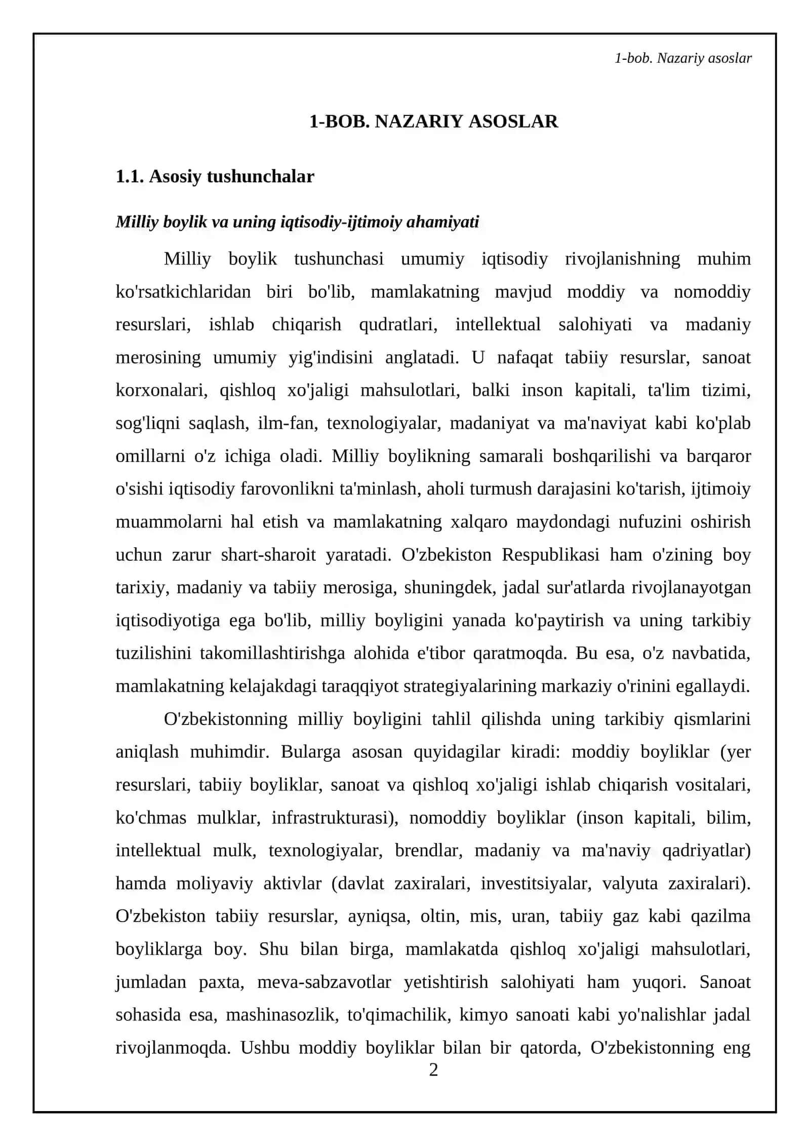 Milliy boylik va uning tuzilishi. O’zbekistinning milliy salohiyati 4