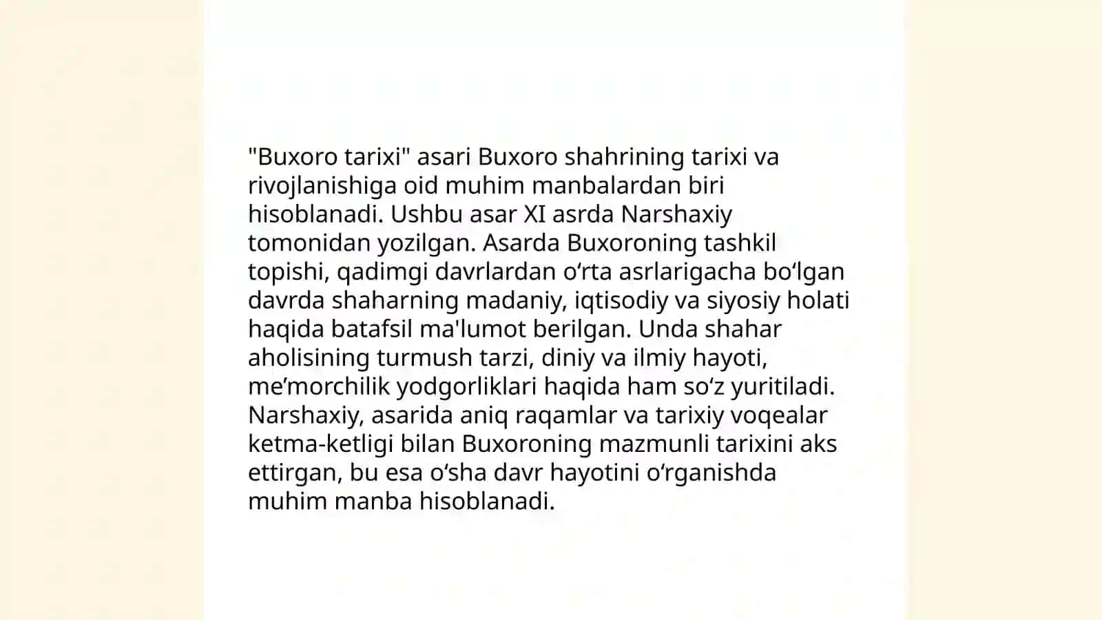 Narshaxiyning "Buxoro tarixi" asari bo'yicha 4