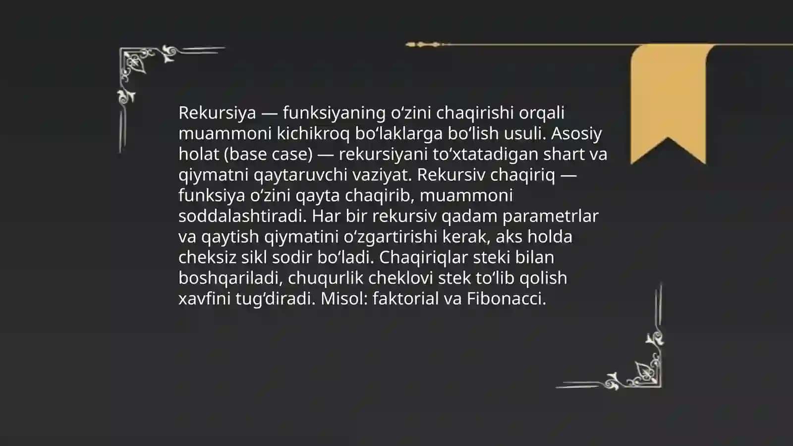 Python dasturlash tilida rekrussiv funksiyalar 4