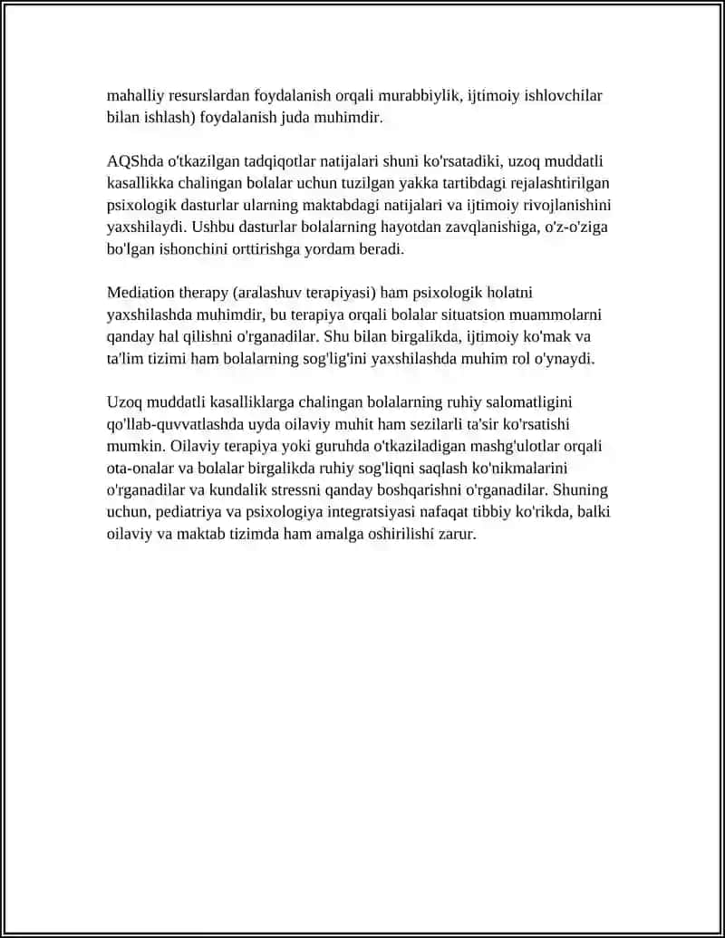 Uzoq muddatli kasallanganga bolalar davolashda fanlararo bog'liqlik 4