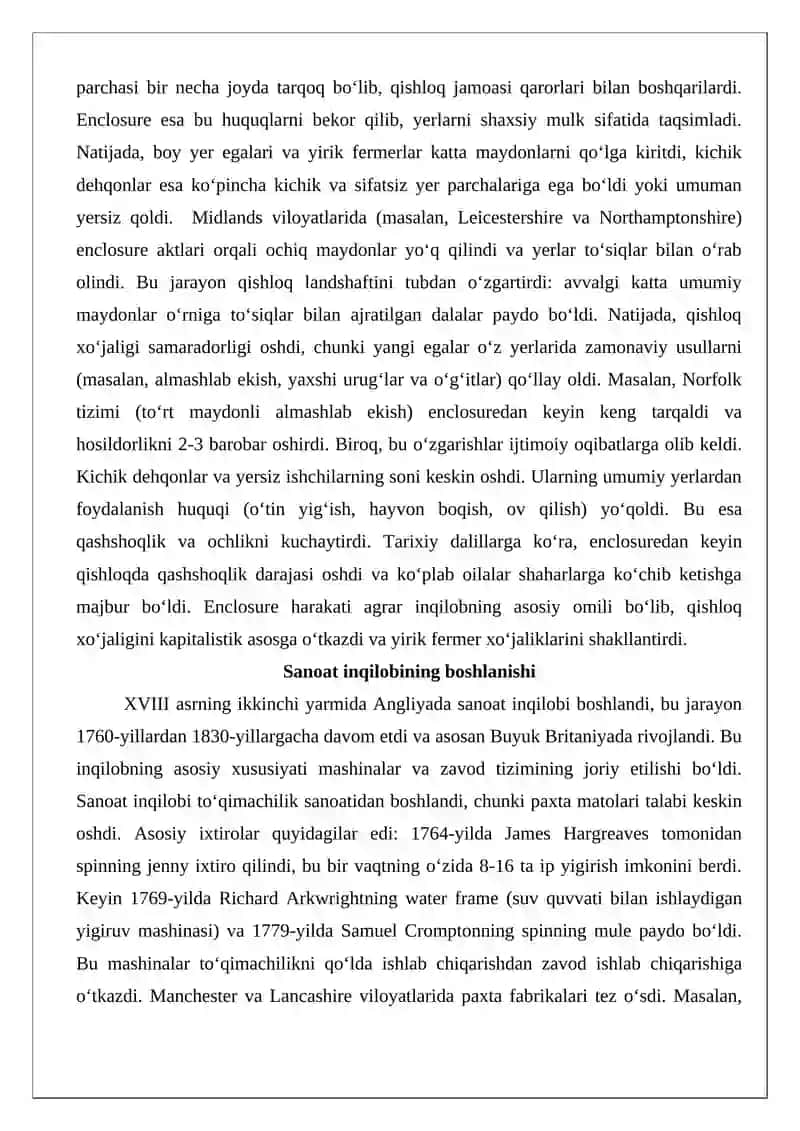 XVIII asrning ikkinchi yarmi - XIX asrning birinchi yarmida Angliya 4