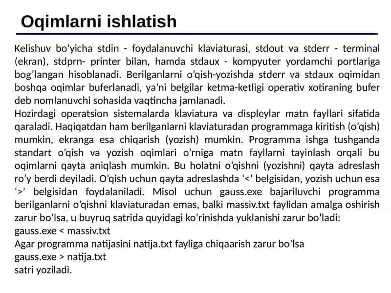 C++ tilida o‘qish-yozish oqimlari. Standart oqimlar. 4