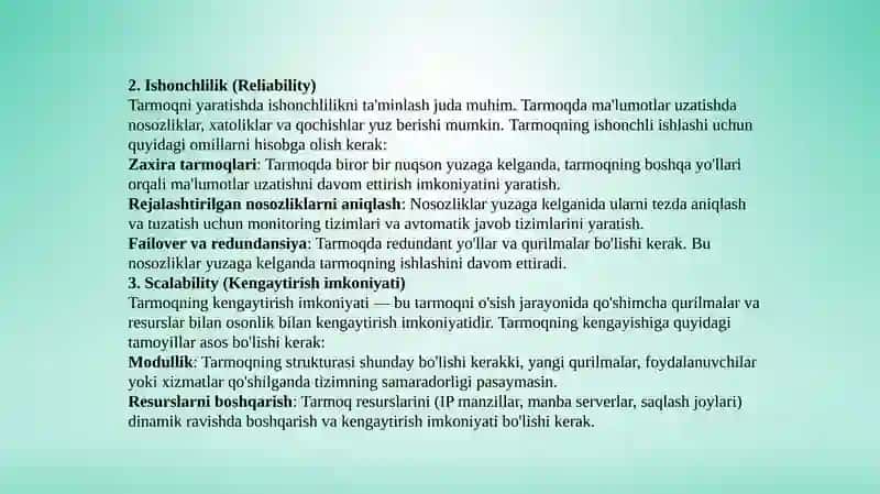 Tarmoq qurishning asosiy tamoyillari 4