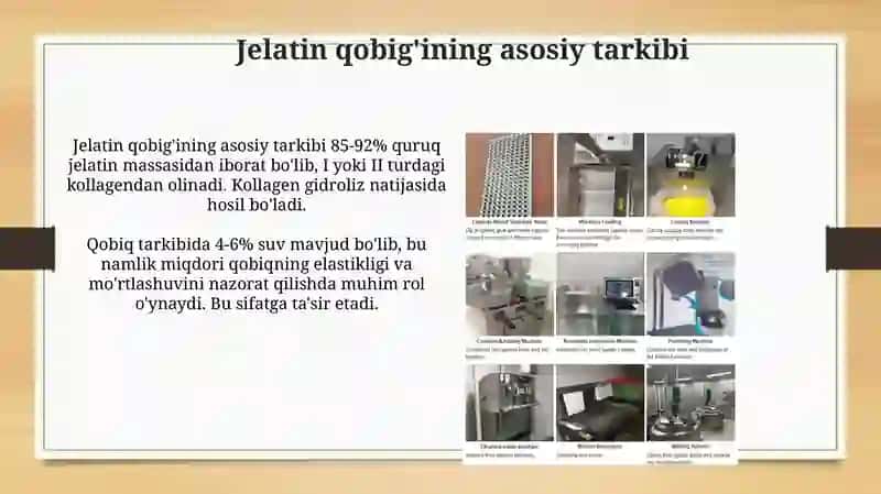 Kapsulalar..Jelatin qobiqning sifatiga taʼsir etuvchi omillar. sifatini nazorat qilish 4