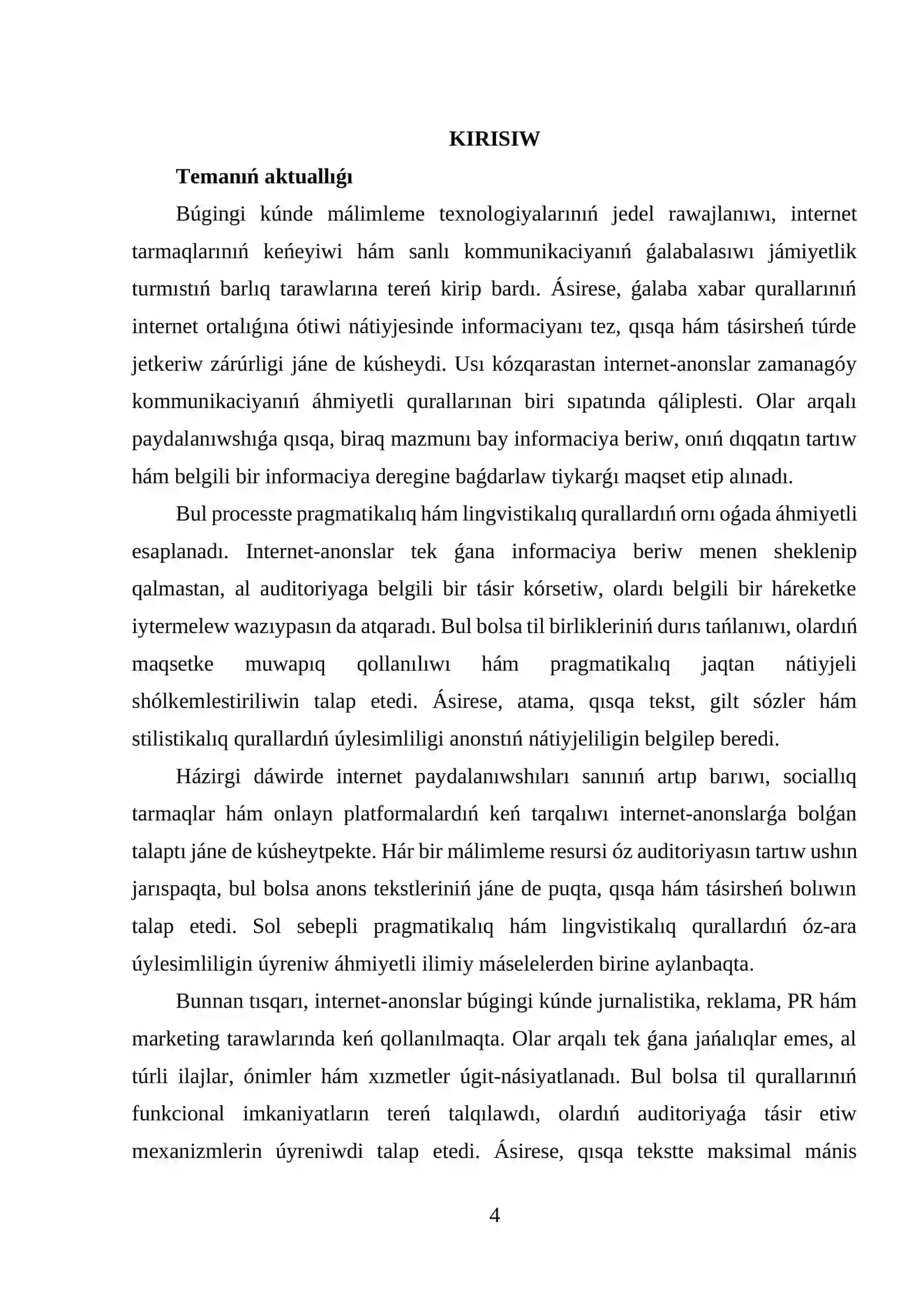 Internet-anonslarda lingvistikalıq qurallar hám olardıń qollanılıwı 4