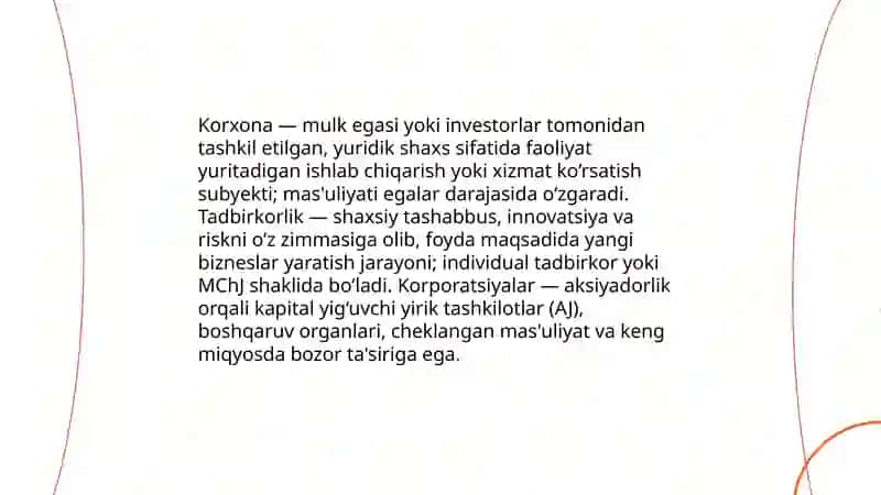 Biznes tushunchasi va uning zamonaviy iqtisodiyotdagi o' rni 4