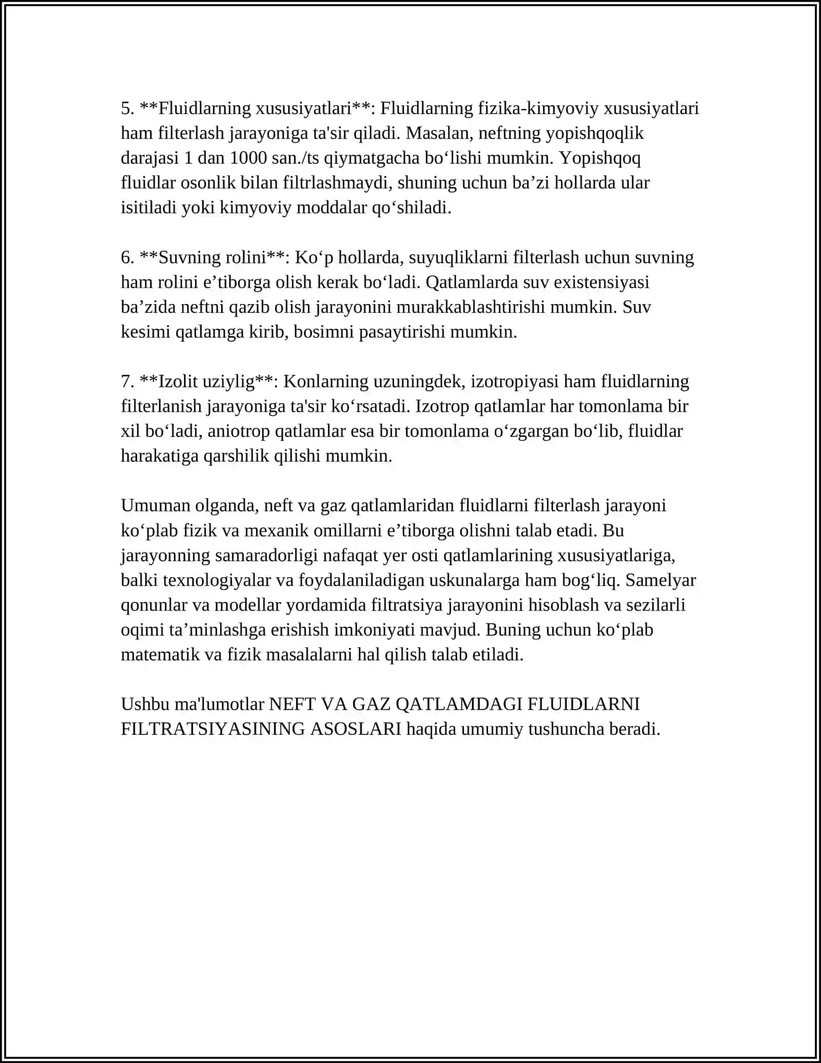 NEFT VA GAZ QATLAMDAGI FLUIDLARNI FILTRATSIYASINING ASOSLARI 4