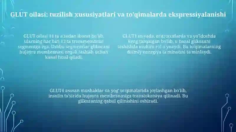 Glukoza tashuvchilarning tuzilishi spetsifikligi klinik ahamiyati 4