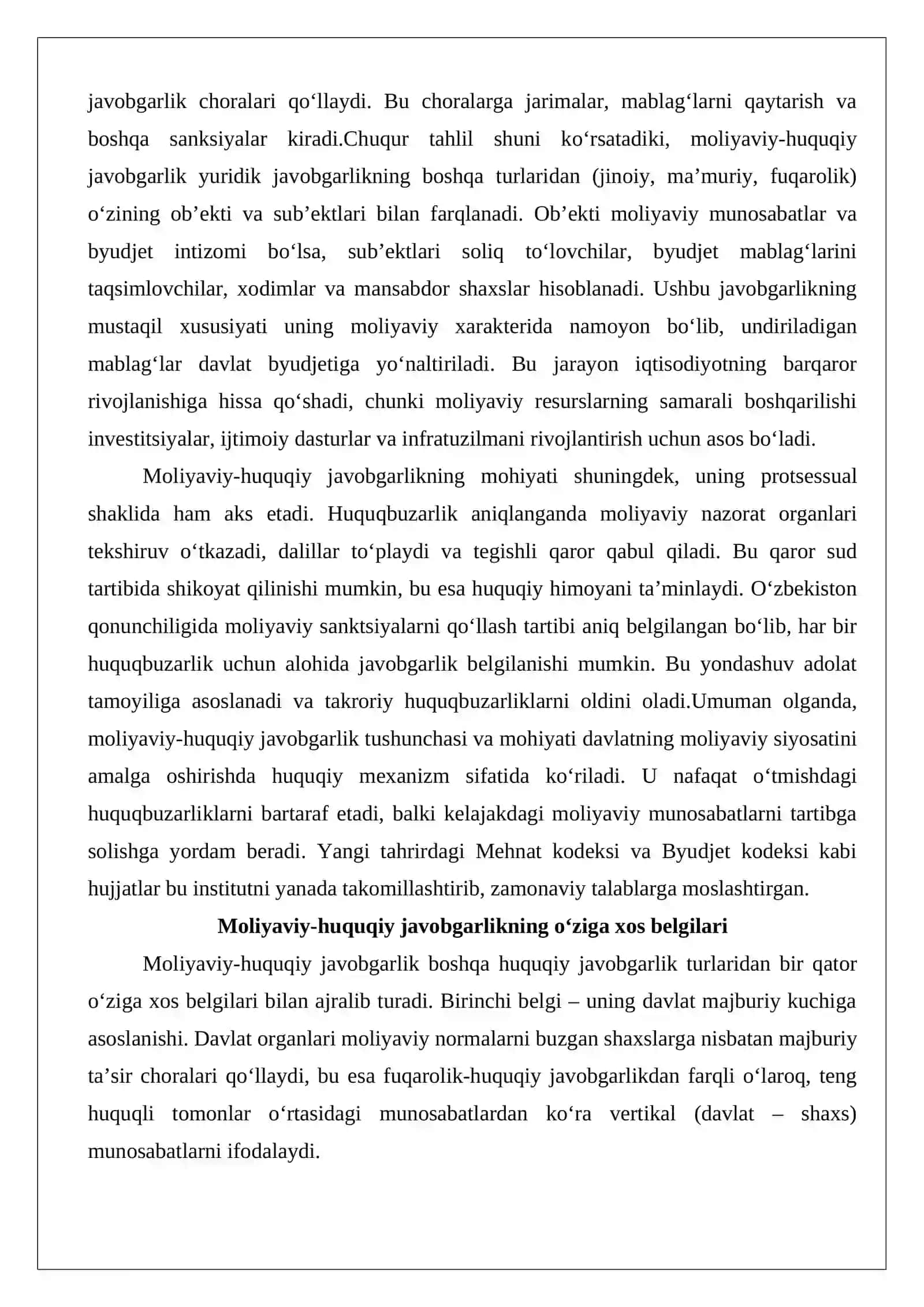 Moliyaviy-huquqiy javobgarlikning tushunchasi, belgilari va ahamiyati. 4