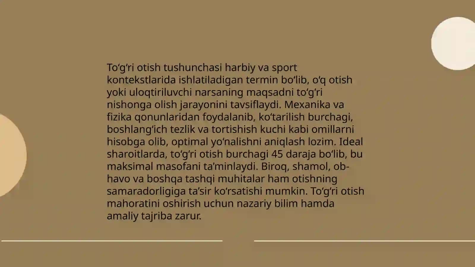 O‘q trayektoriyasining hosil bo‘lishi. To‘g‘ri otish. To‘silgan, o‘q tegmaydigan va tegadigan bo‘shliqlar hamda ularning amaliy ahamiyati 4