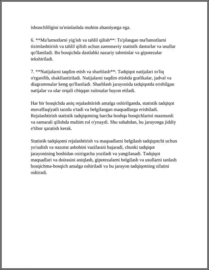 STATISTIK TADQIQOTLARNI TASHKIL ETISH VA UNI BOSQICHLARI 4