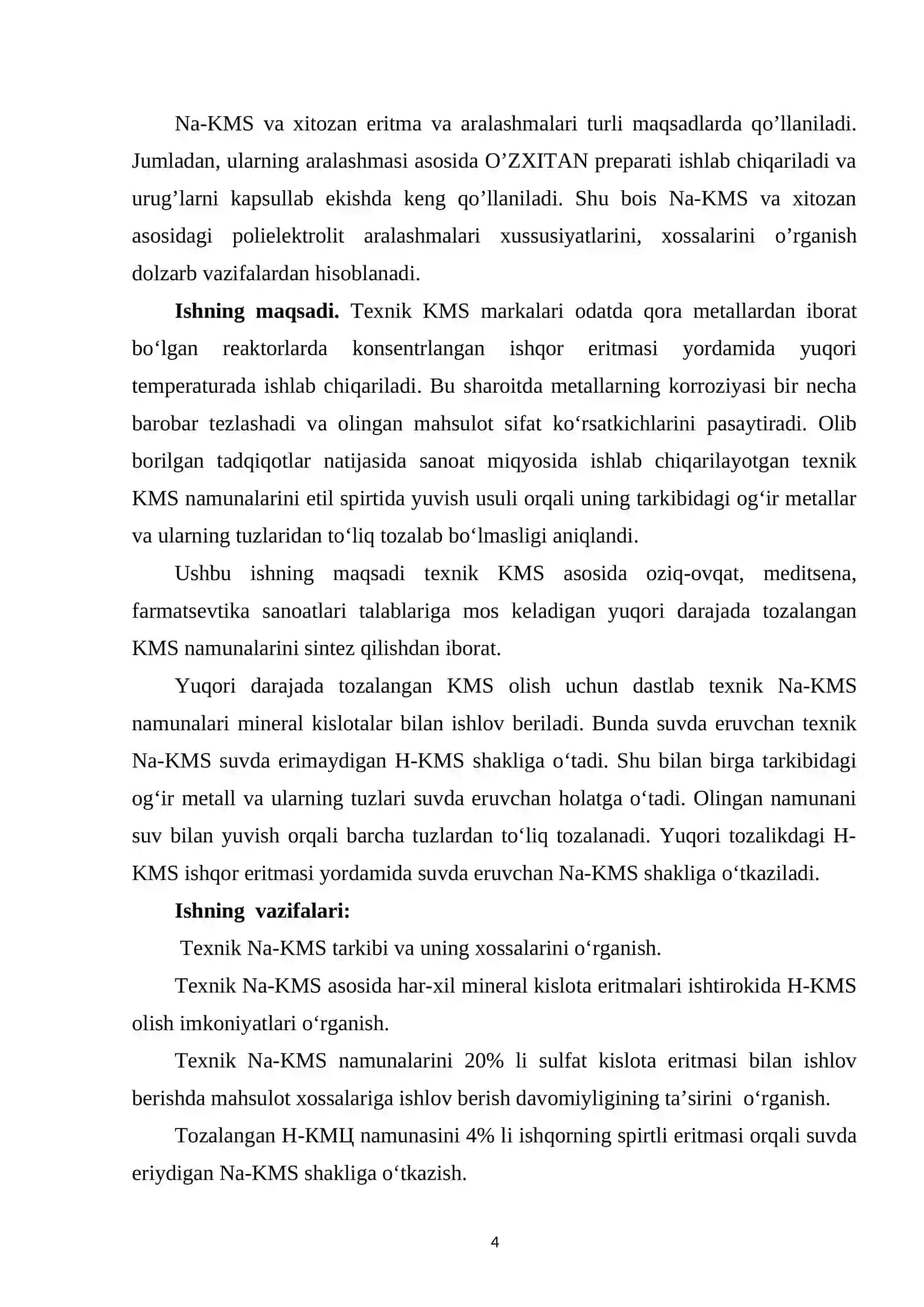 Kaliy xlorid ishlab chiqarish texnologiyasida qo’llaniladigan karboksimetilsellyuloza namunalarining tarkibi va fizik kimyoviy xossalarini tadqiq etish 4