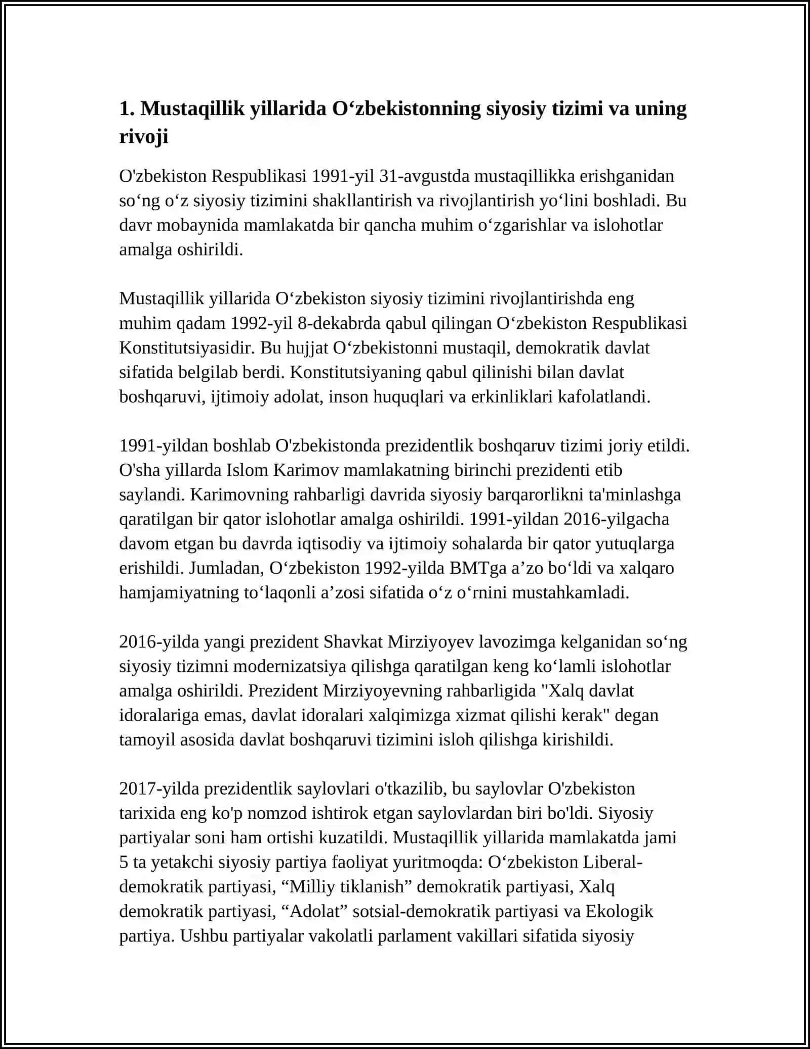 O'ZBEKISTONNING ENG YANGI TARIXI: TARAQQIYOT BOSQICHLARI VA YUTUQLARI 4