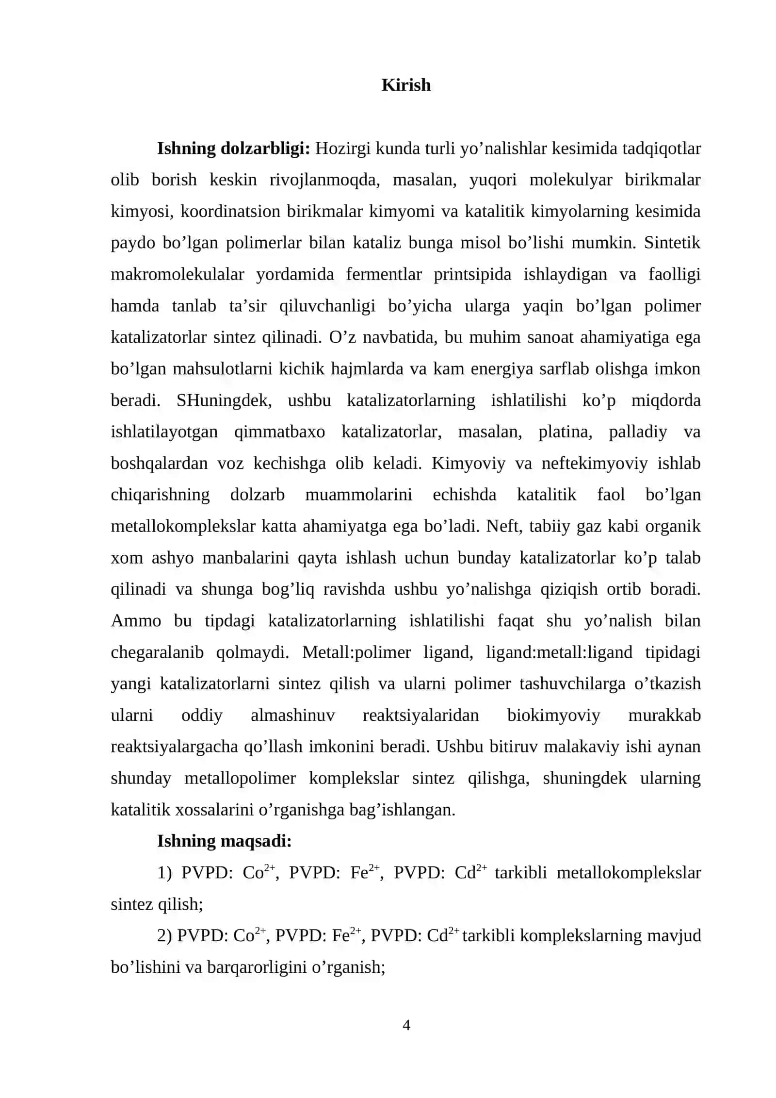 Pоlimеr kоmplеkslаrni kаtаlitik xоssаlаrini o’rgаnish 4