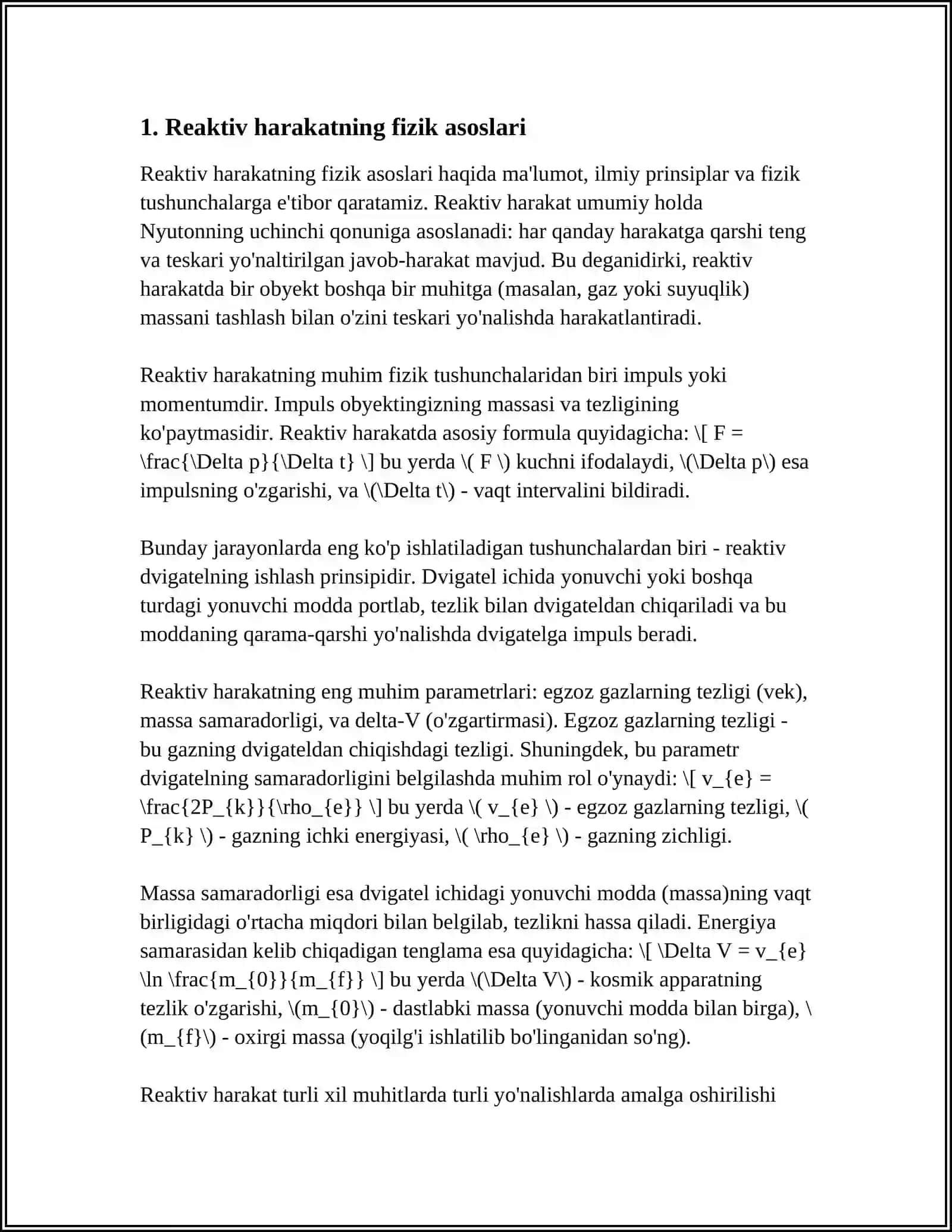 REAKTIV HARAKAT. MARKAZIY MAYDONDAGI HARAKAT. KEPLER QONUNLARI. SHARLARNING TO'QNASHUVI 4