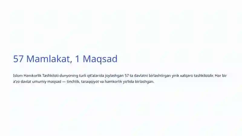 Islom Hamkorlik Tashkiloti: Umumiy Hamkorlik va Taraqqiyot Yoʻli 4