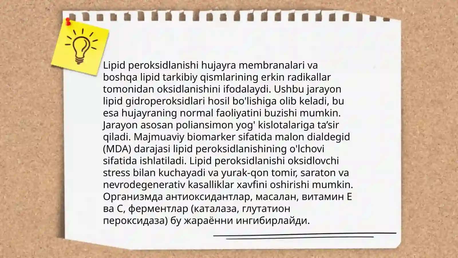 Patologik jarayonlar lipidlarning peroksid oksidlanishi 4