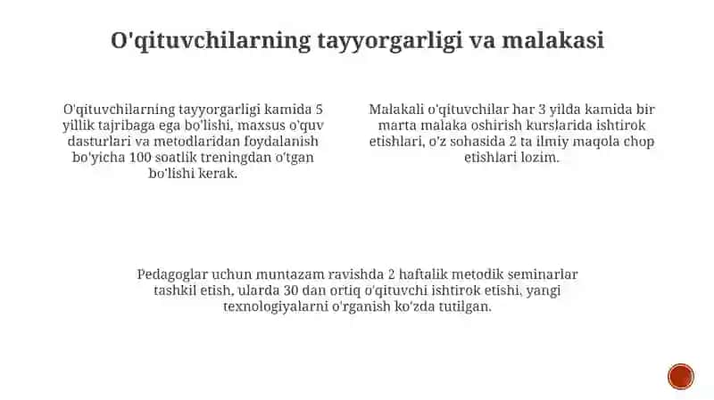Mutaxasislik fanlarni o‘qitishdaqo‘llaniladigan talimning tashkiliy qismlari 4