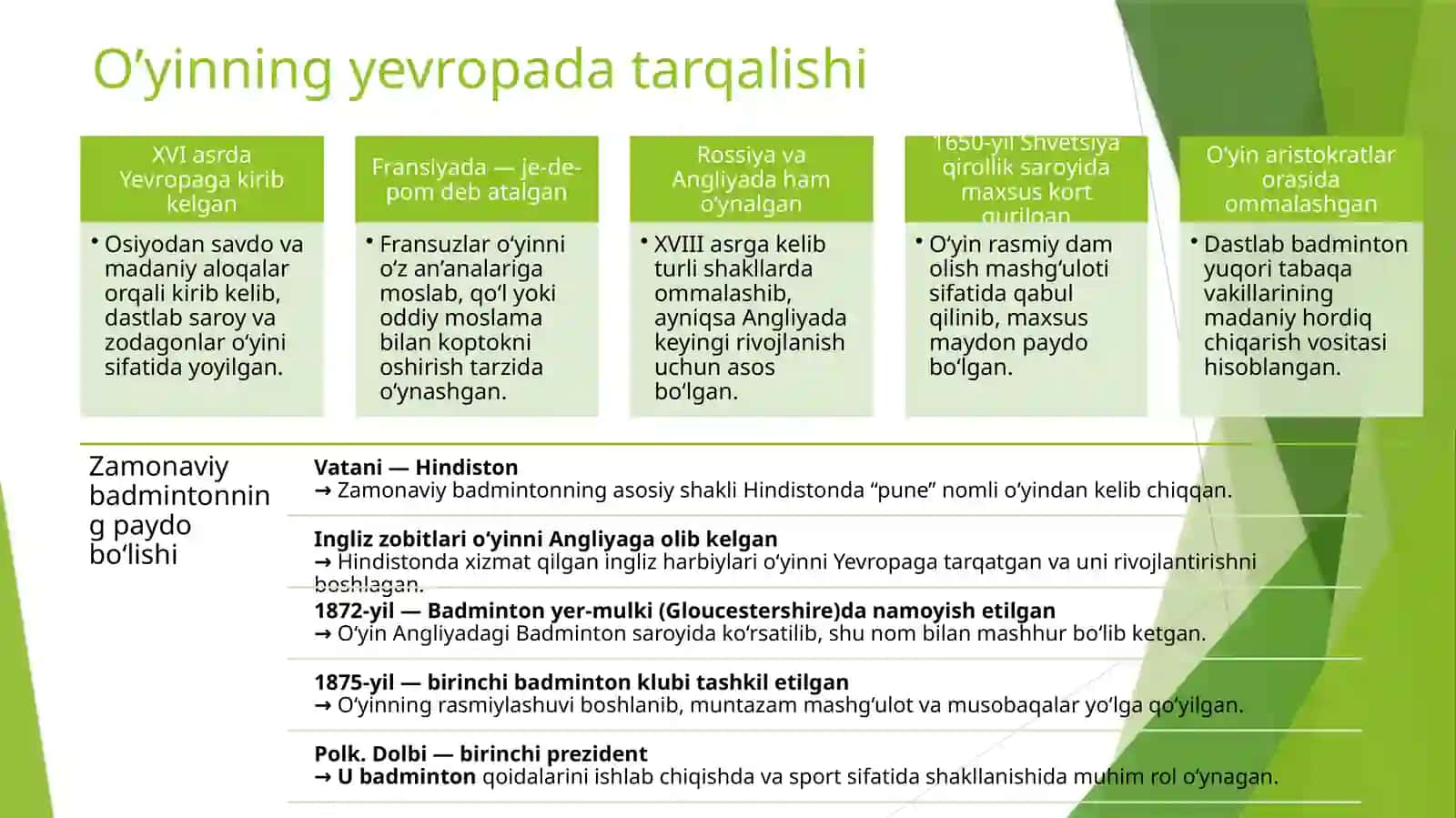 Badminton o‘yinining tarixi, qoidalari, texnikasi va taktikasining tasnifi 4