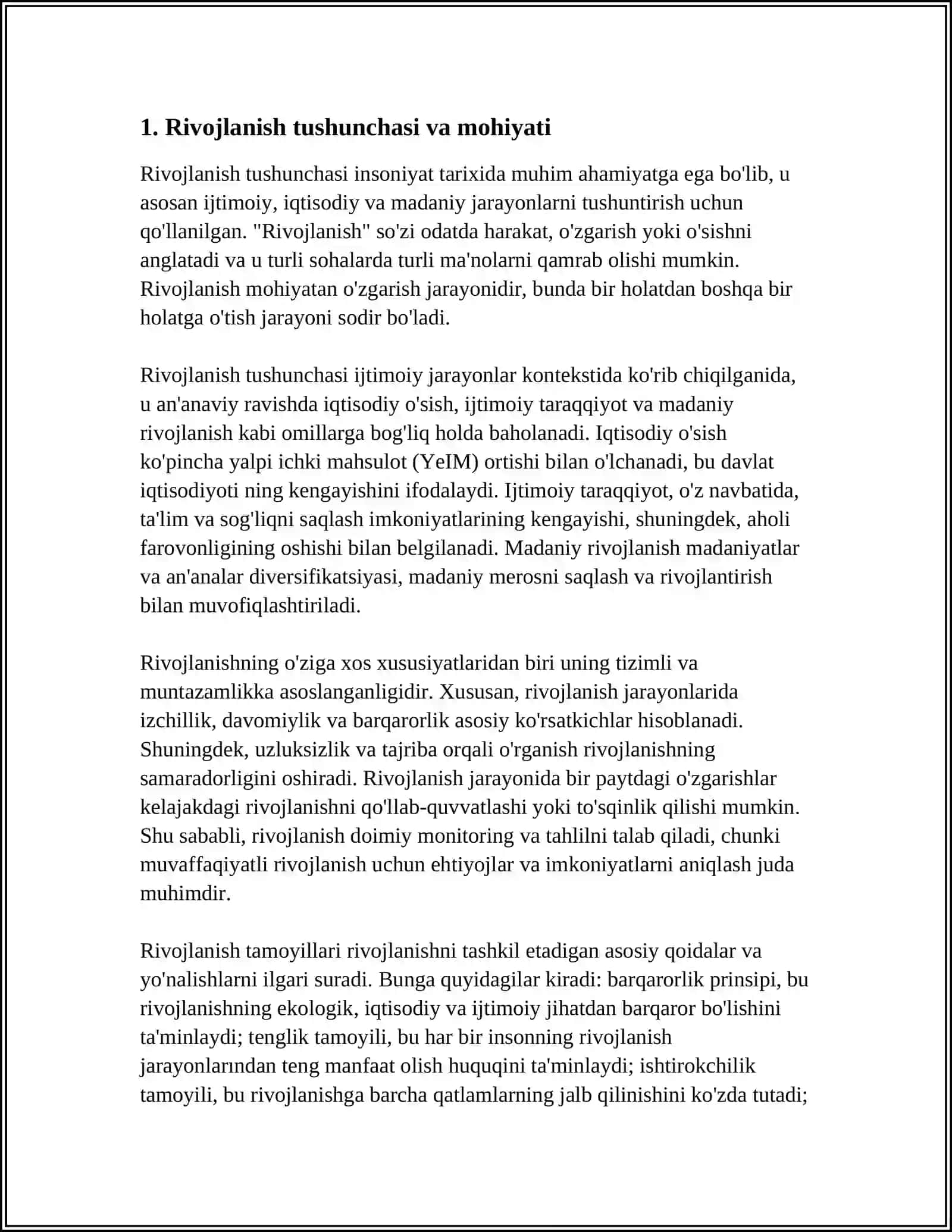 RIVOJLANISH TUSHUNCHASI. RIVOJLANISHNING XUSUSIYATLARI, TAMOYILLARI VA QONUNIYATLARI 4