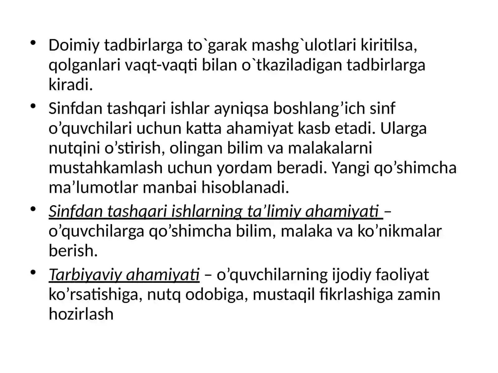 Boshlang‘ich sinfda sinfdan tashqari ishlarni tashkil qilish 4