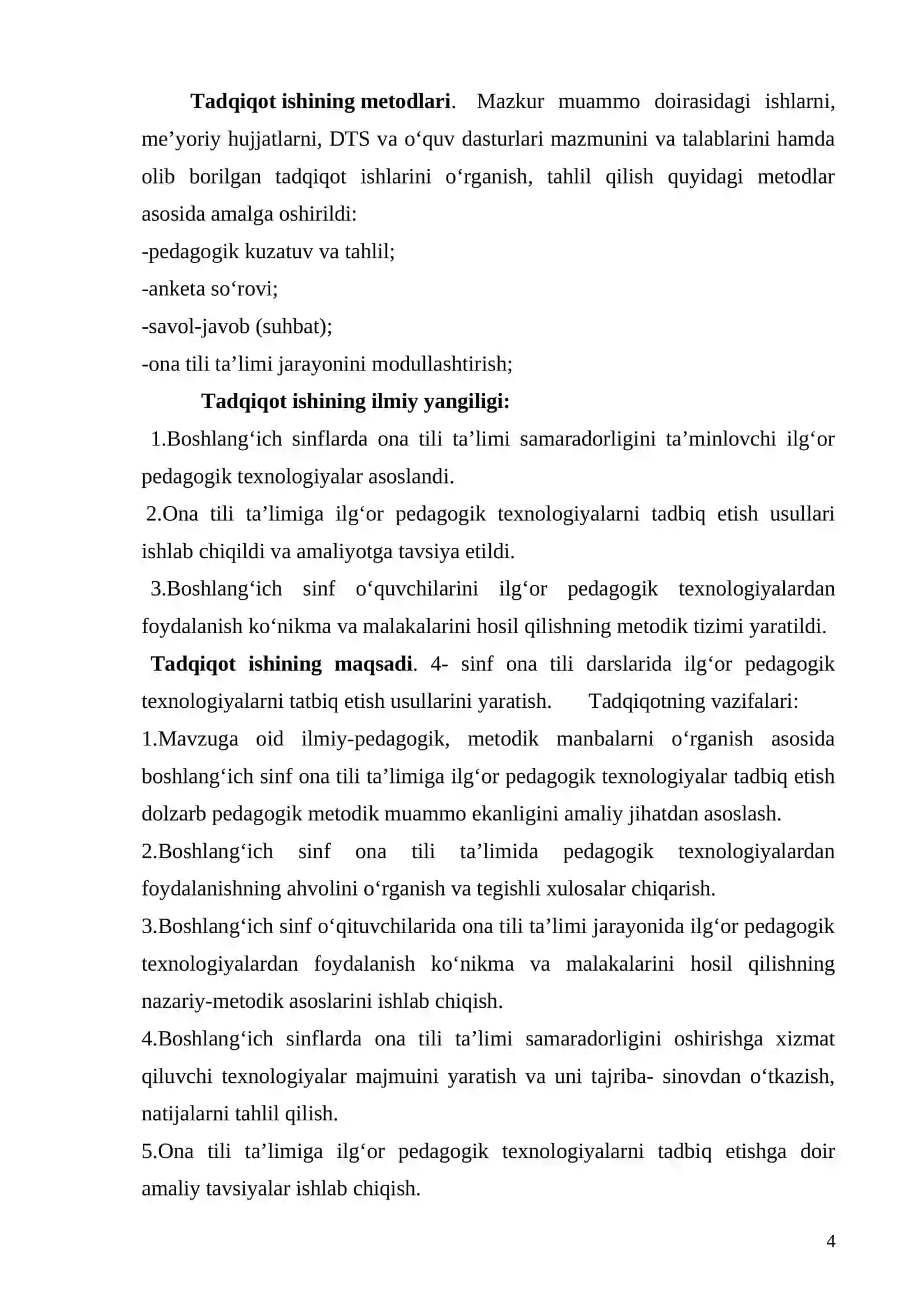 4- sinf ona tili darslari jarayoniga pedagogik texnologiyalarni tatbiq etish 4
