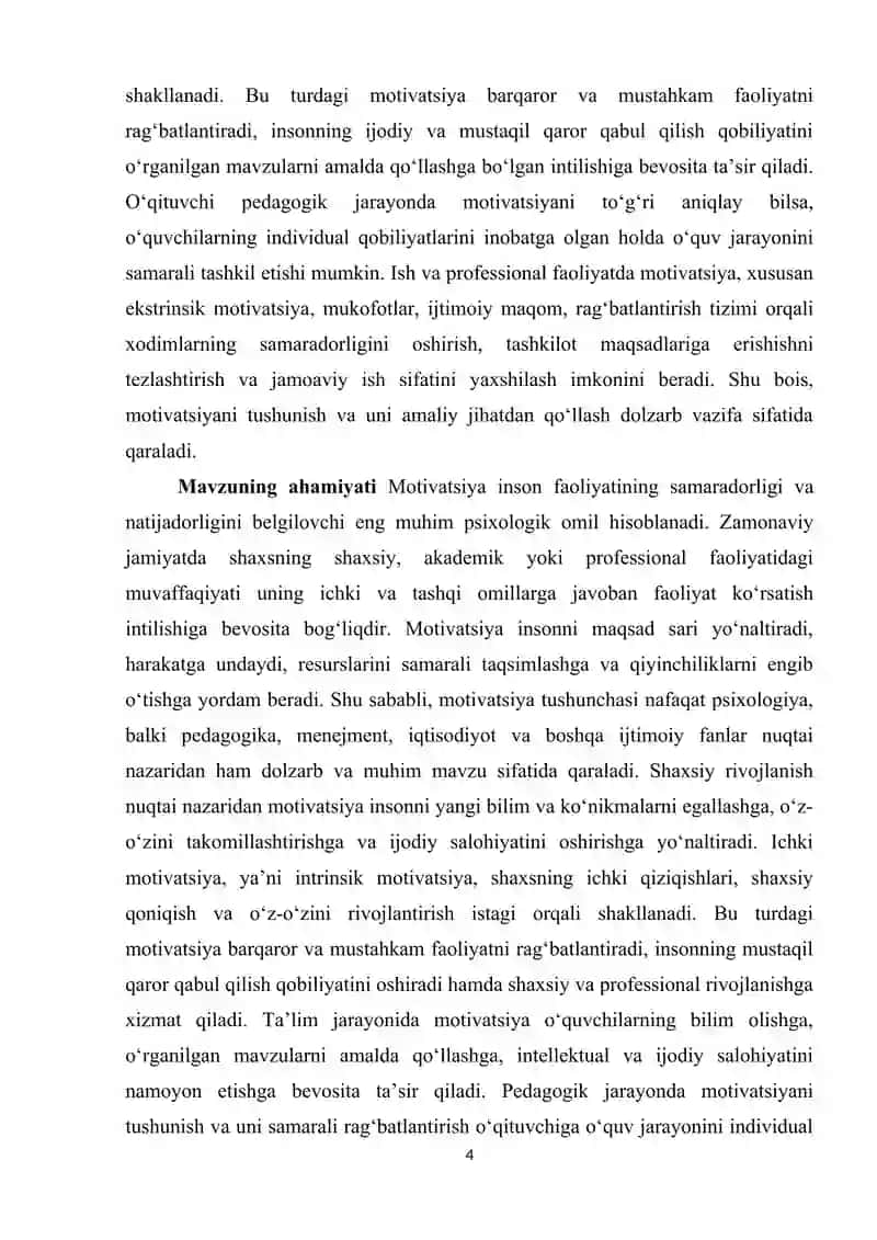 Motivatsiya tushunchasi. Intrezik vaekstrimzik matevatsiya 4