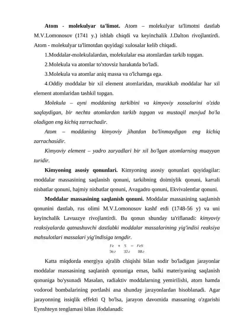 Kimyoning asosiy stexiometrik qonunlari 4