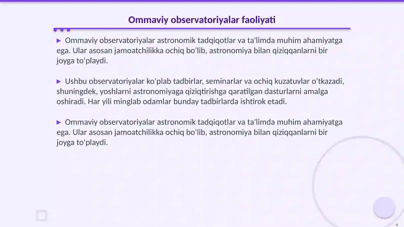 Planetariyalar va ommaviy observatoriyalar 4